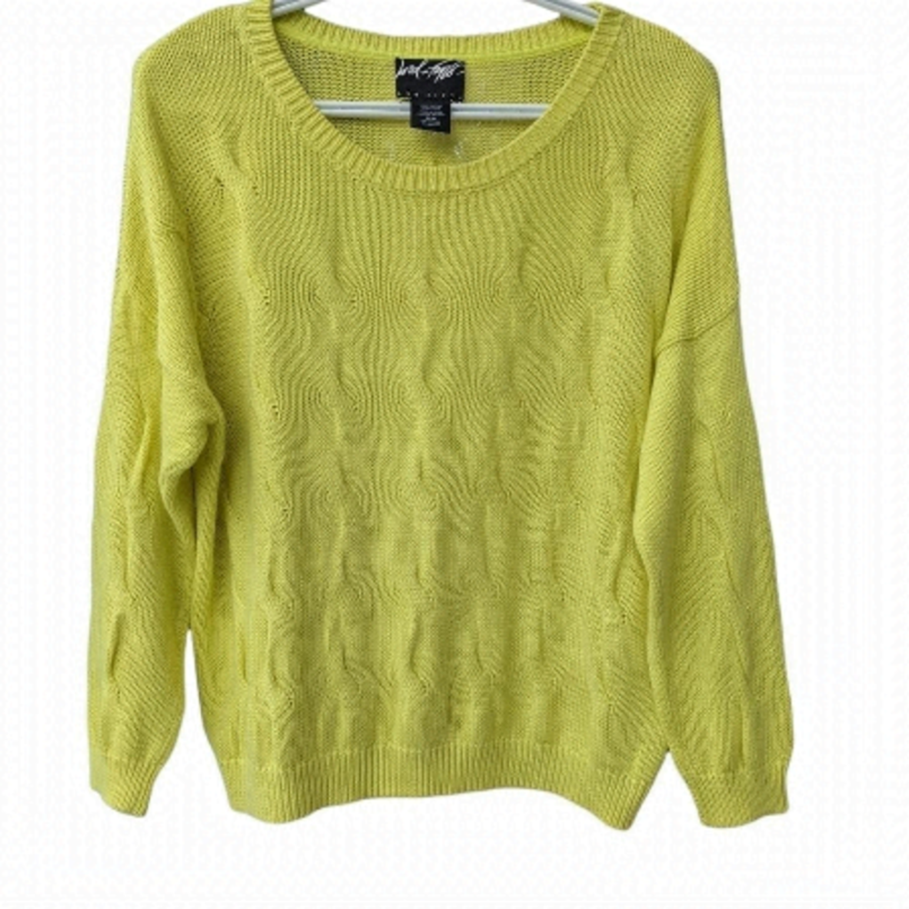 LORD & TAYLOR lime green cotton crew neck cable knit sweater size Medium…